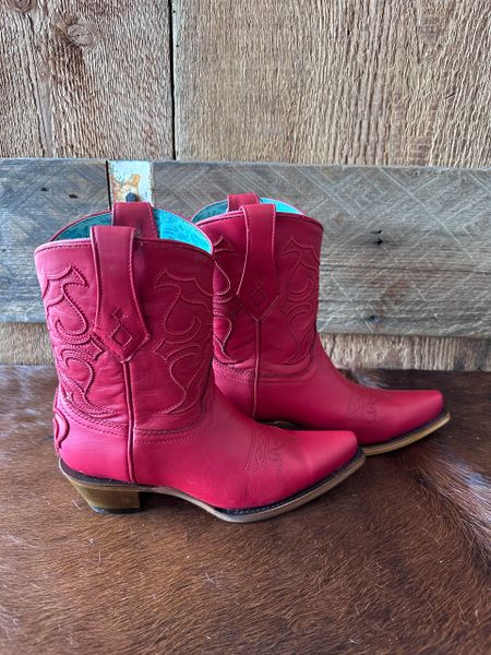 Red Embroidery Ankle Boot