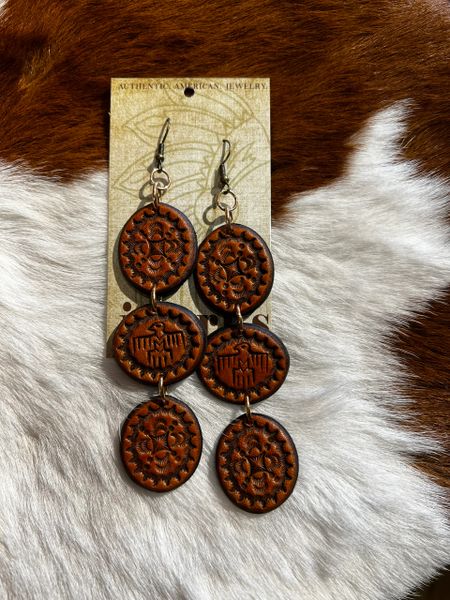 Coin Drop Tooled Earrings (Leather)