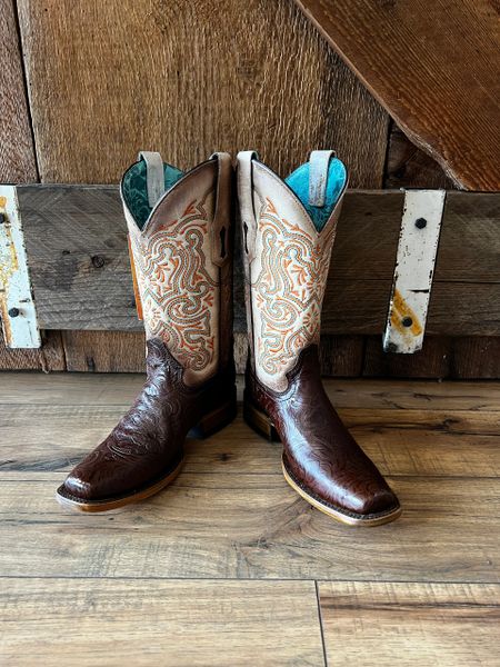 Brown/White Embroidery Boot