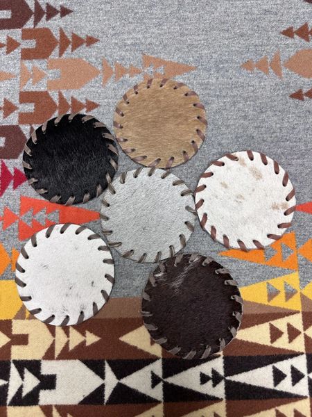 Buck Stitch Cowhide Coasters
