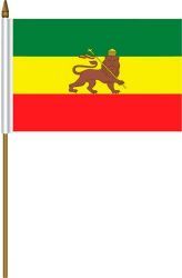 ETHIOPIA LION 4" X 6" INCHES MINI COUNTRY STICK FLAG BANNER ON A 10 INCHES PLASTIC POLE .. NEW AND IN A PACKAGE.
