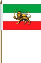 IRAN PERSIAN LION OLD 4" X 6" INCHES MINI COUNTRY STICK FLAG BANNER ON A 10 INCHES PLASTIC POLE .. NEW AND IN A PACKAGE.