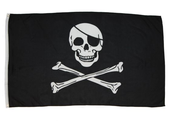 SKULL WITH EYE PATCH & CROSS BONES 3' X 5' FEET PICTURE PIRATE FLAG BANNER .. HIGH QUALITY .. NEW
