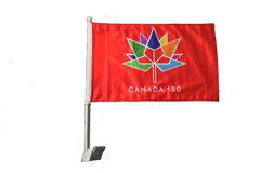CANADA 150 YEAR AN 1867-2017 WHITE & RED  4 X 6 INCH FLAG BANNERS W/  STAND