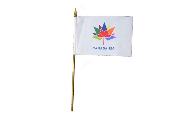 CANADA 150 YEAR ANNIVERSARY 1867 - 2017 WHITE 4" X 6" INCH STICK FLAG