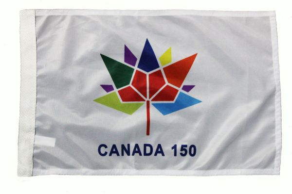 CANADA 150 Year Anniversary 1867-2017 Logo WHITE 12" X 18" Inch HEAVY DUTY WITH SLEEVE WITHOUT STICK CAR FLAG
