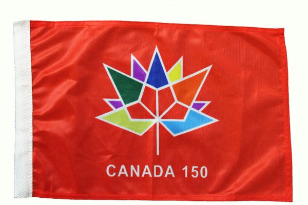 CANADA 150 Year Anniversary 1867-2017 Logo RED 12" X 18" Inch HEAVY DUTY WITH SLEEVE WITHOUT STICK CAR FLAG