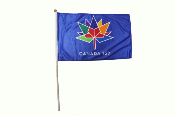 CANADA 150 Year Anniversary 1867 - 2017 BLUE 12" X 18" Inch FLAG WITH 2 Feet Wooden STICK
