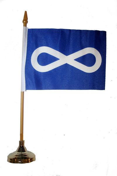 METIS First Nations 4" X 6" Inch STICK FLAG BANNER WITH GOLD STAND ON A 10 INCHES PLASTIC POLE
