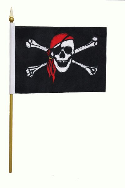 SKULL BANDANA PIRATE 4" X 6" Inch Mini Stick Flag ON A 10 Inch Plastic Pole