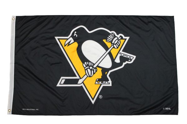 PITTSBURGH PENGUINS NHL Logo , Black Background 3' X 5' Feet FLAG BANNER