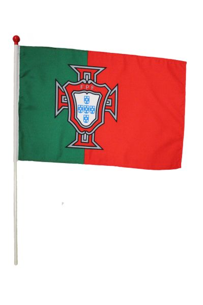 PORTUGAL F.P.F LARGE 12" X 18" INCHES COUNTRY STICK FLAG ON 2 FOOT WOODEN STICK .. NEW AND IN A PACKAGE