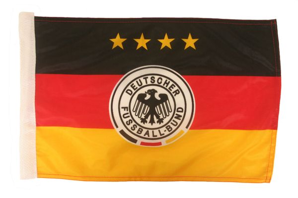 Germany 4 Stars, Deutscher Fussball - Bund Logo FIFA World Cup Heavy Duty Car Flag 12"X18" With Sleeve Without Stick