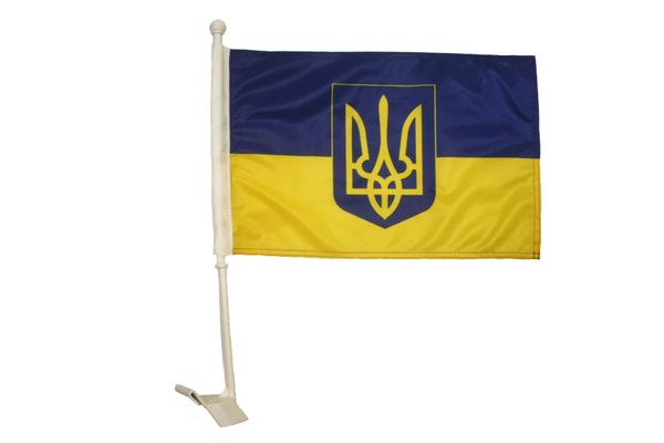UKRAINE (TRIDENT) 12" X 18" INCHES COUNTRY HEAVY DUTY WITH STICK CAR FLAG .. NEW AND IN A PACKAGE