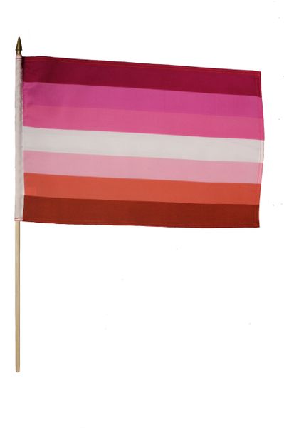 LIPSTICK PRIDE 12x18 INCH FLAG BANNER ON A 2 FOOT WOODEN STICK