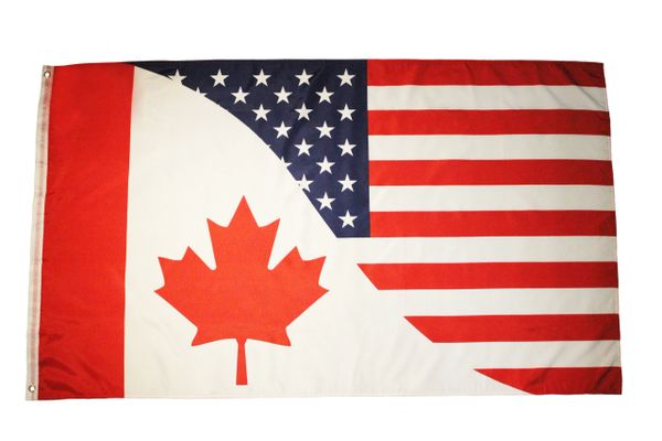USA / CANADA Combo Curved Line Large 3' x 5' Feet FLAG BANNER.