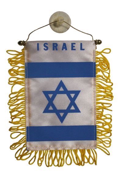 ISRAEL Country Flag 4" x 6" Inch Mini BANNER W / Brass Staff & Suction