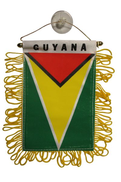 GUYANA Country Flag 4" x 6" Inch Mini BANNER W / Brass Staff & Suction