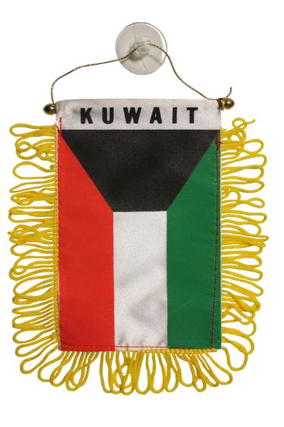 KUWAIT Country Flag 4" x 6" Inch Mini BANNER W / Brass Staff & Suction