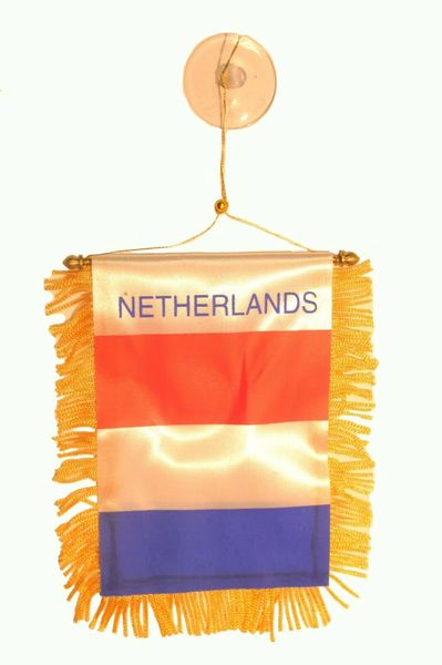 NETHERLANDS Country Flag 4" x 6" Inch Mini BANNER W / Brass Staff & Suction