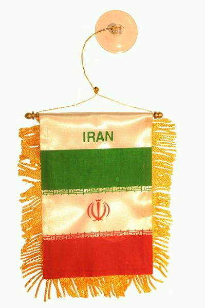 IRAN Country Flag 4" x 6" Inch Mini BANNER W / Brass Staff & Suction