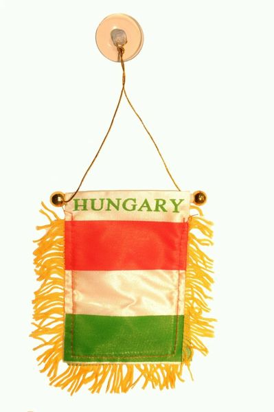 HUNGARY Country Flag 4" x 6" Inch Mini BANNER W / Brass Staff & Suction