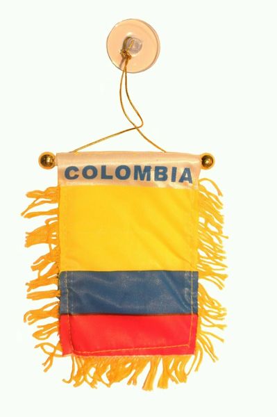 COLOMBIA Country Flag 4" x 6" Inch Mini BANNER W / Brass Staff & Suction