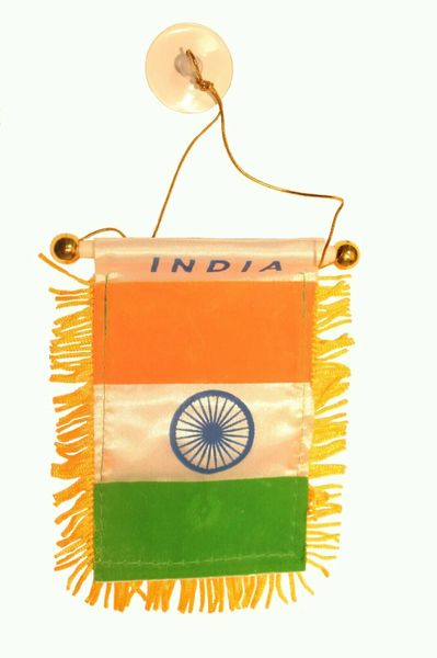 INDIA Country Flag 4" x 6" Inch Mini BANNER W / Brass Staff & Suction