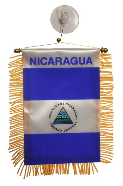 NICARAGUA Country Flag 4" x 6" Inch Mini BANNER W / Brass Staff & Suction