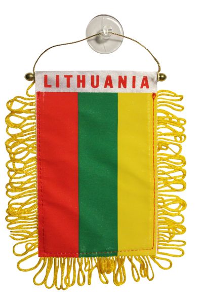 LITHUANIA Country Flag 4" x 6" Inch Mini BANNER W / Brass Staff & Suction