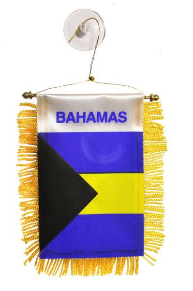 BAHAMAS Country Flag 4" x 6" Inch Mini BANNER W / Brass Staff & Suction