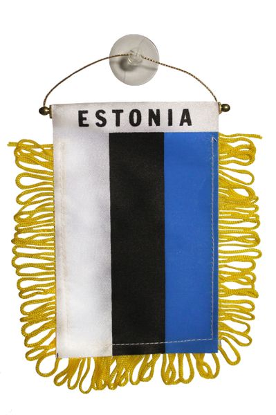 ESTONIA Country Flag 4" x 6" Inch Mini BANNER W / Brass Staff & Suction