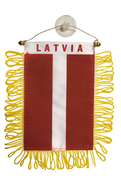 LATVIA Country Flag 4" x 6" Inch Mini BANNER W / Brass Staff & Suction