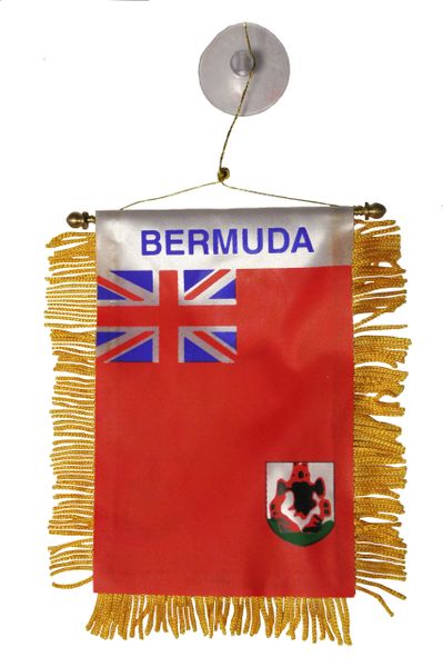 BERMUDA Country Flag 4" x 6" Inch Mini BANNER W / Brass Staff & Suction