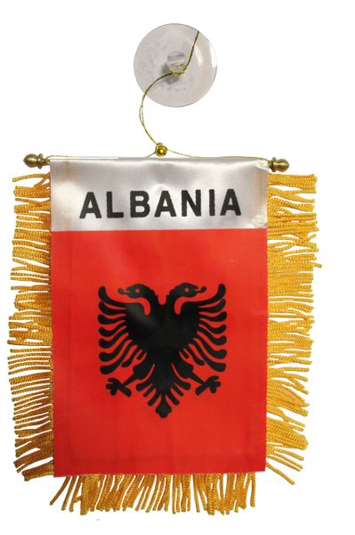 ALBANIA Country Flag 4" x 6" Inch Mini BANNER W / Brass Staff & Suction