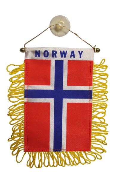 NORWAY Country Flag 4" x 6" Inch Mini BANNER W / Brass Staff & Suction