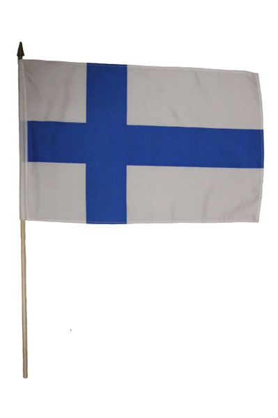 FINLAND 12" X 18" Inch Country STICK FLAG BANNER On 2 Foot Wooden STICK