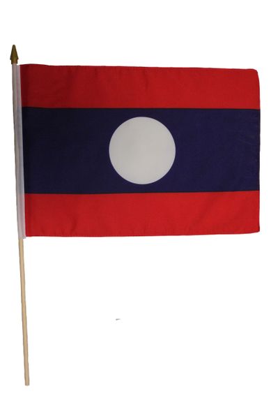LAOS New 12" X 18" Inch Country STICK FLAG BANNER On 2 Foot Wooden STICK