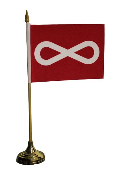 METIS Red FIRST NATIONS PEOPLE 4" X 6" Inch Mini STICK FLAG BANNER With GOLD STAND On 10" Inch PLASTIC POLE