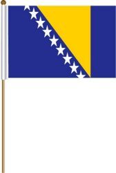 BOSNIA & HERZEGOVINA LARGE 12" X 18" INCHES COUNTRY STICK FLAG ON 2 FOOT WOODEN STICK .. NEW AND IN A PACKAGE