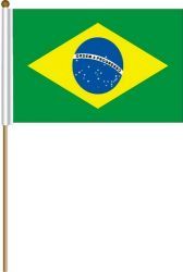 BRASIL LARGE 12" X 18" INCHES COUNTRY STICK FLAG ON 2 FOOT WOODEN STICK .. NEW AND IN A PACKAGE