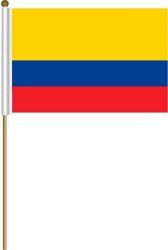 COLOMBIA LARGE 12" X 18" INCHES COUNTRY STICK FLAG ON 2 FOOT WOODEN STICK .. NEW AND IN A PACKAGE