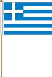 GREECE LARGE 12" X 18" INCHES COUNTRY STICK FLAG ON 2 FOOT WOODEN STICK .. NEW AND IN A PACKAGE