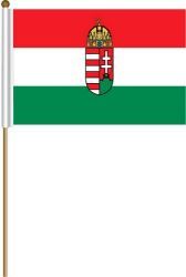 HUNGARY LARGE 12" X 18" INCHES COUNTRY STICK FLAG ON 2 FOOT WOODEN STICK .. NEW AND IN A PACKAGE