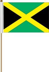 JAMAICA LARGE 12" X 18" INCHES COUNTRY STICK FLAG ON 2 FOOT WOODEN STICK .. NEW AND IN A PACKAGE
