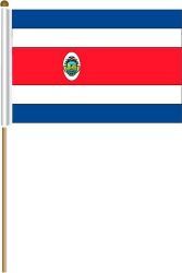 COSTA RICA LARGE 12" X 18" INCHES COUNTRY STICK FLAG ON 2 FOOT WOODEN STICK .. NEW AND IN A PACKAGE