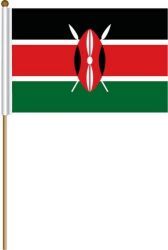 KENYA LARGE 12" X 18" INCHES COUNTRY STICK FLAG ON 2 FOOT WOODEN STICK .. NEW AND IN A PACKAGE