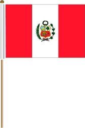 PERU LARGE 12" X 18" INCHES COUNTRY STICK FLAG ON 2 FOOT WOODEN STICK .. NEW AND IN A PACKAGE