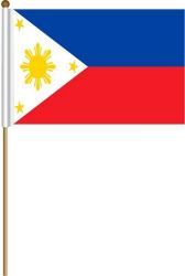 PHILIPPINES LARGE 12" X 18" INCHES COUNTRY STICK FLAG ON 2 FOOT WOODEN STICK .. NEW AND IN A PACKAGE