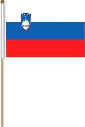 SLOVENIA LARGE 12" X 18" INCHES COUNTRY STICK FLAG ON 2 FOOT WOODEN STICK .. NEW AND IN A PACKAGE